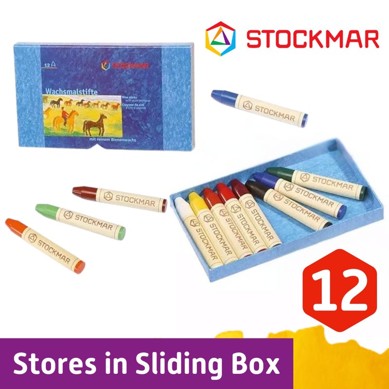 STOCKMAR Beeswax Stick Crayons, Set of 12 Assorted Colors in a Sturdy Storage Box â€“ Break-Resistant Wax Art Crayons with Natural Beeswax, Rich Pigments & Smooth Color Application, Made in Germany - Image 2